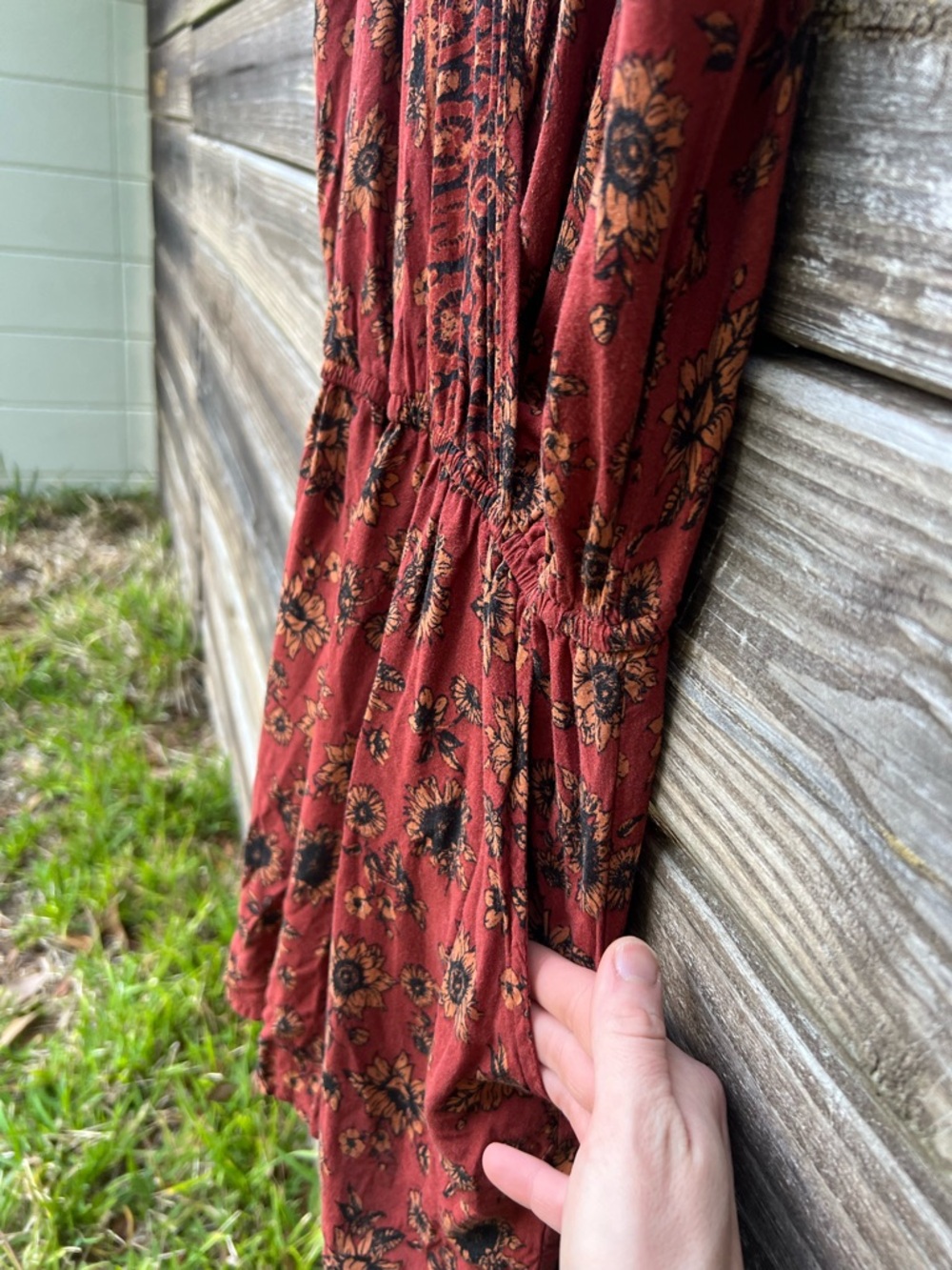 Mossimo Boho Rust Sunflower Floral Print Romper Medium Pockets Whimsy Fairycore - Picture 5 of 15